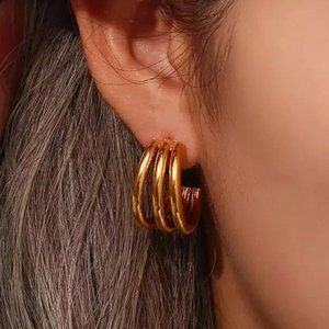 Gold Triple Hoop Earrings - Minimal Women Jewelry Earrings